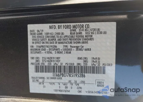 2019 Ford Mustang Gt Premium z USA, uszkodzony, nr VIN 1FA6P8CF7K5195286